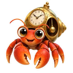Pendle the hermit crab with a clock shell
